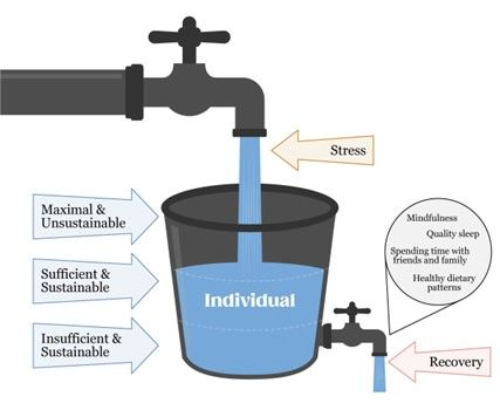 A diagram of water being filtered by the individual.